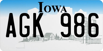 IA license plate AGK986