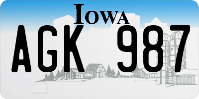 IA license plate AGK987