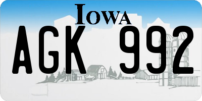 IA license plate AGK992