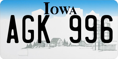 IA license plate AGK996