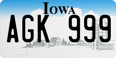 IA license plate AGK999