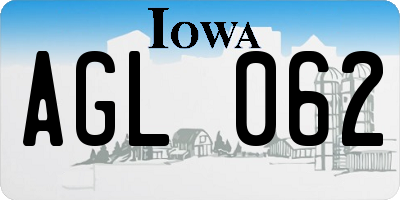 IA license plate AGL062