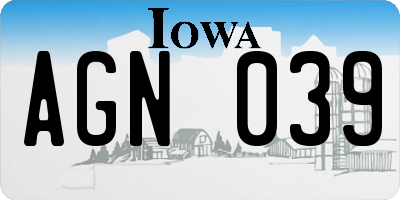 IA license plate AGN039