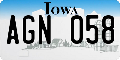 IA license plate AGN058