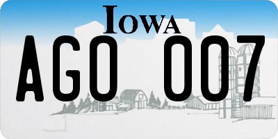 IA license plate AGO007