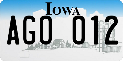 IA license plate AGO012