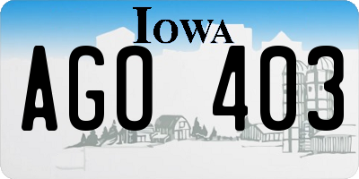 IA license plate AGO403