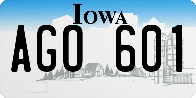 IA license plate AGO601