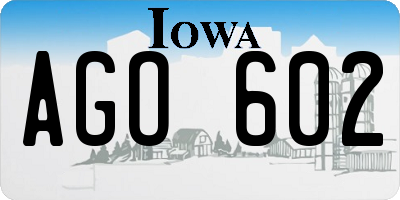 IA license plate AGO602