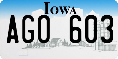 IA license plate AGO603