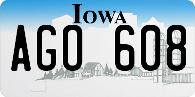 IA license plate AGO608