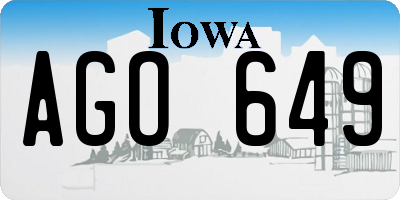 IA license plate AGO649