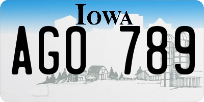 IA license plate AGO789