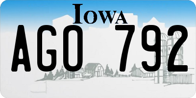 IA license plate AGO792