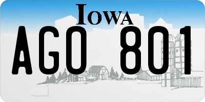 IA license plate AGO801
