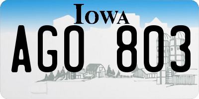 IA license plate AGO803