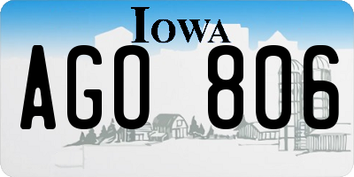 IA license plate AGO806
