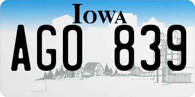 IA license plate AGO839