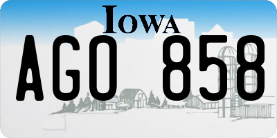 IA license plate AGO858