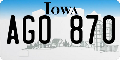 IA license plate AGO870
