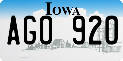 IA license plate AGO920