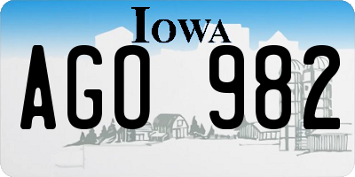 IA license plate AGO982
