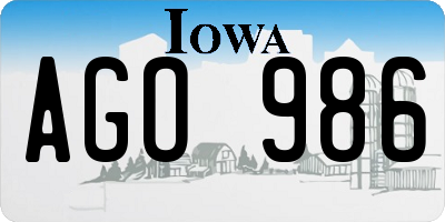 IA license plate AGO986