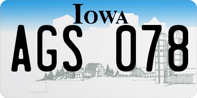 IA license plate AGS078