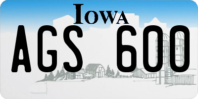 IA license plate AGS600
