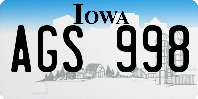 IA license plate AGS998