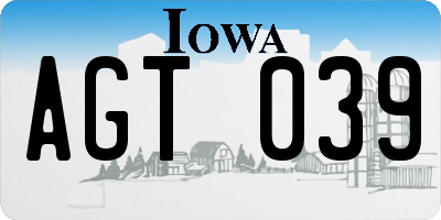 IA license plate AGT039