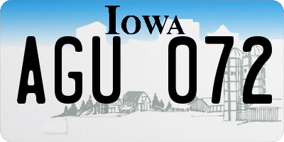 IA license plate AGU072