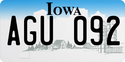 IA license plate AGU092