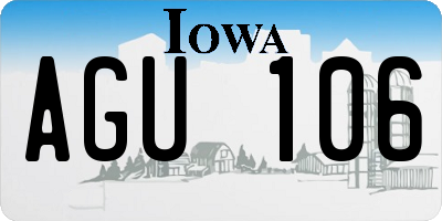 IA license plate AGU106