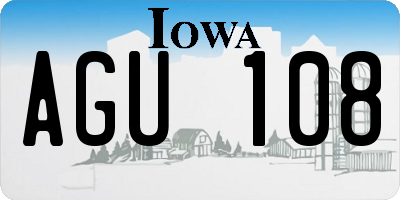 IA license plate AGU108