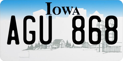 IA license plate AGU868