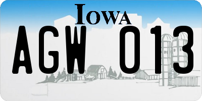 IA license plate AGW013