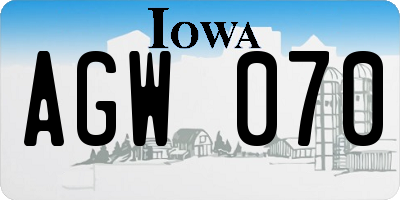 IA license plate AGW070