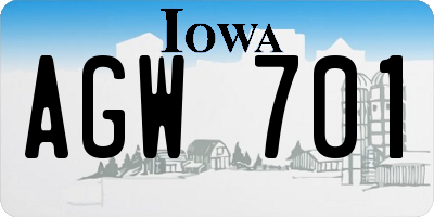 IA license plate AGW701