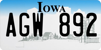 IA license plate AGW892