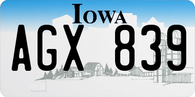 IA license plate AGX839
