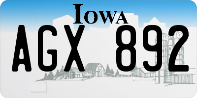 IA license plate AGX892