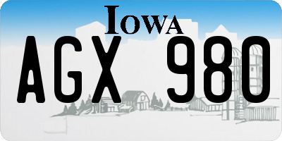 IA license plate AGX980
