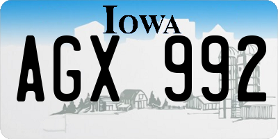 IA license plate AGX992