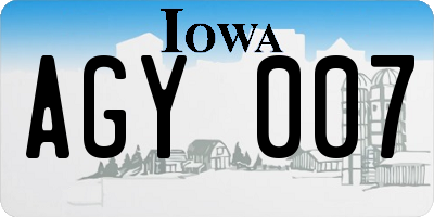 IA license plate AGY007