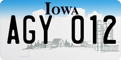 IA license plate AGY012