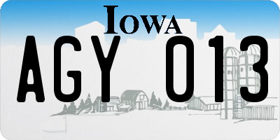 IA license plate AGY013