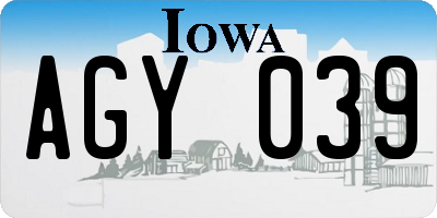 IA license plate AGY039