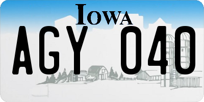 IA license plate AGY040