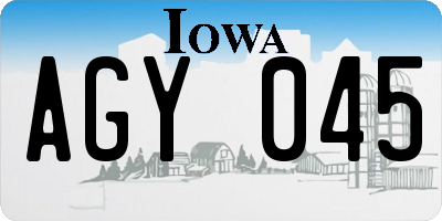 IA license plate AGY045